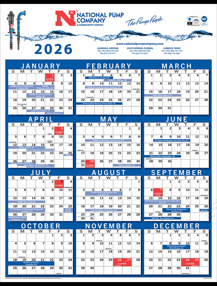 National Pump Company 2026 Calendar